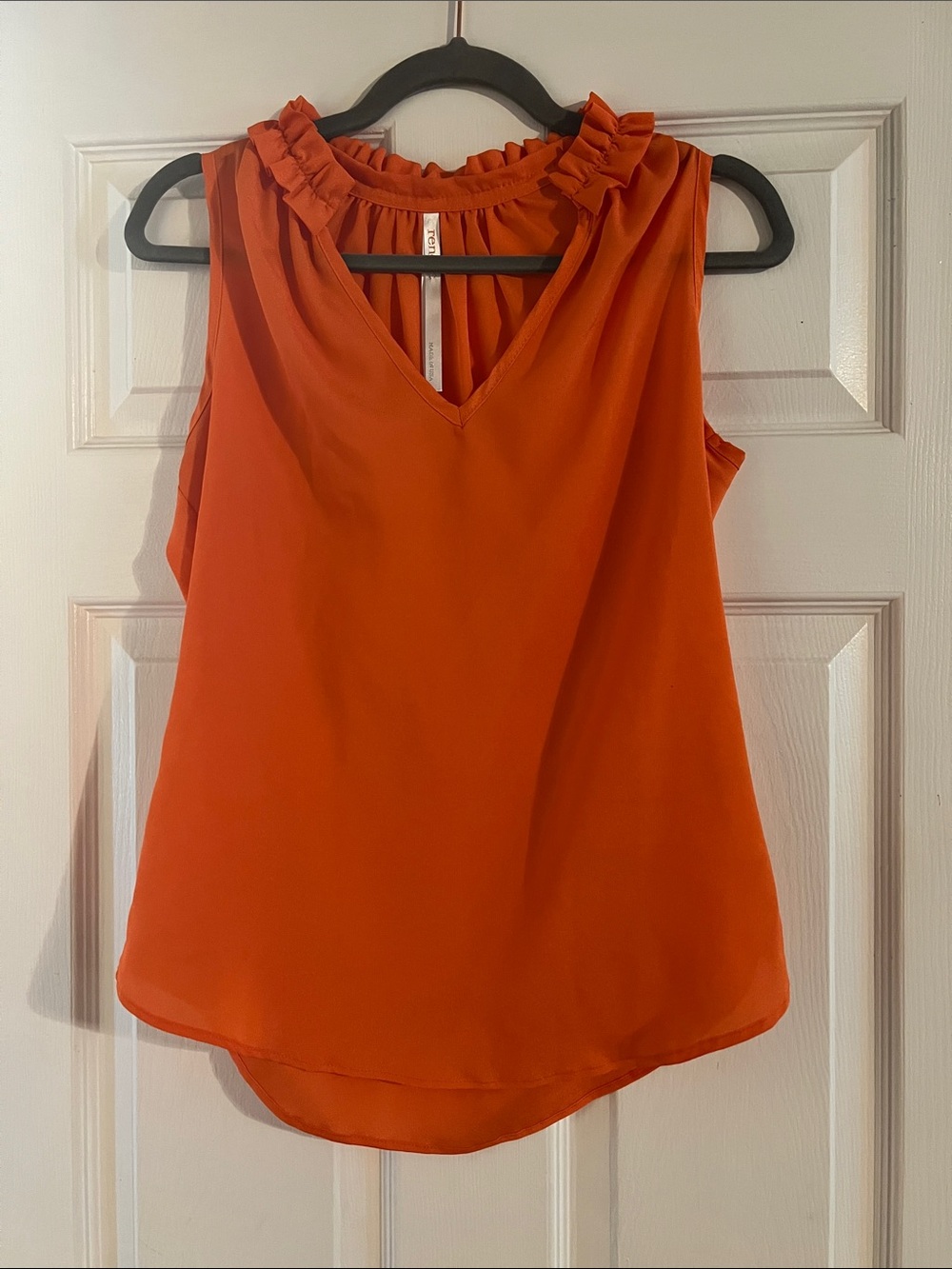 Women's Ruffle Neck Sleeveless Top - Orange